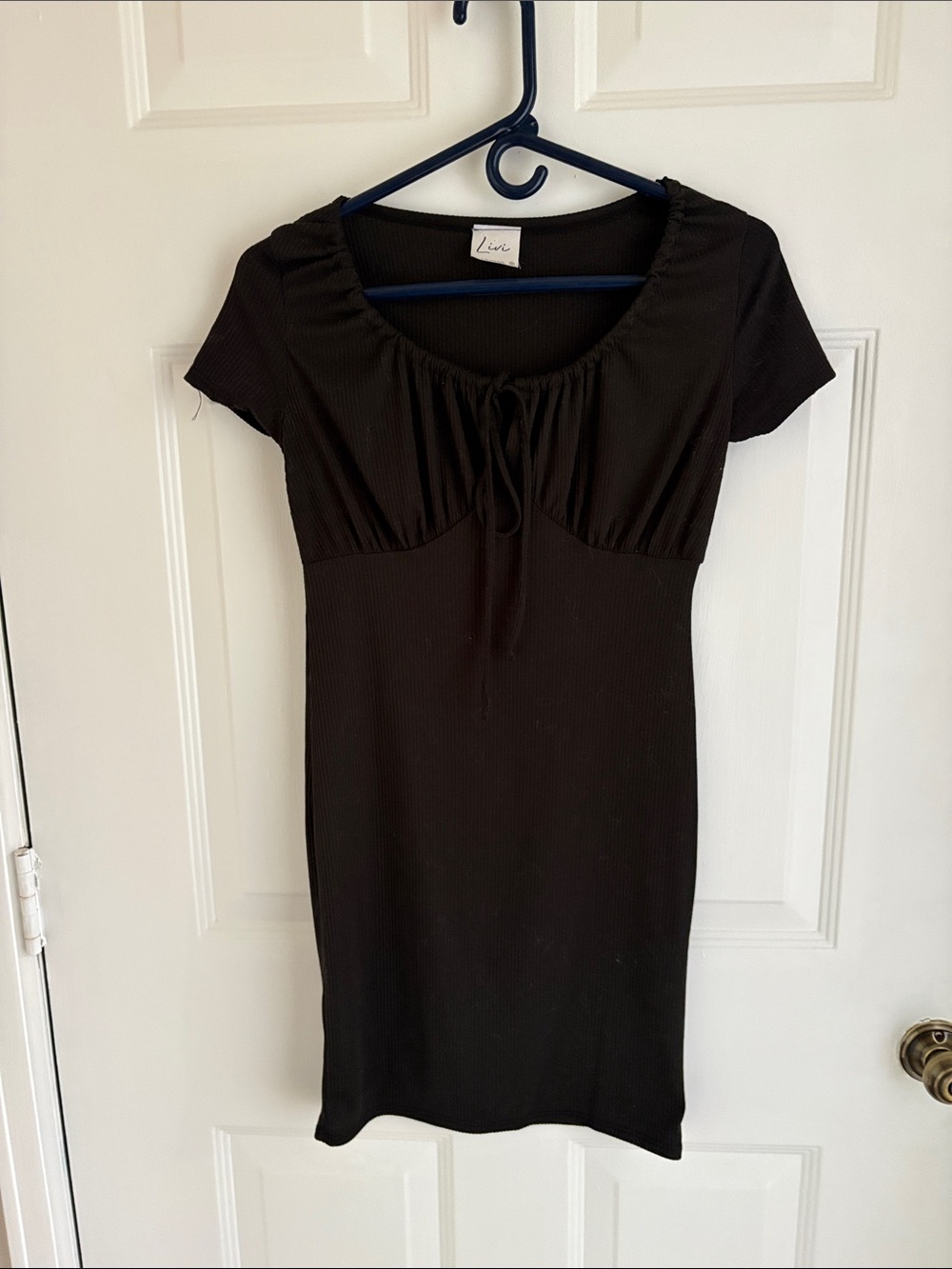 Olivia Rae Black Ribbed Scoop-Neck Mini Dress with Front Tie